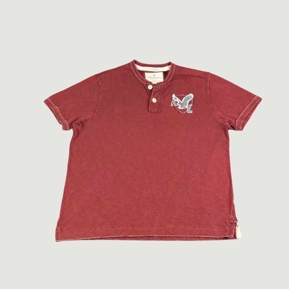 American Eagle Outfitters Mens XL Henley Shirt Burgundy Short Sleeve Vintage